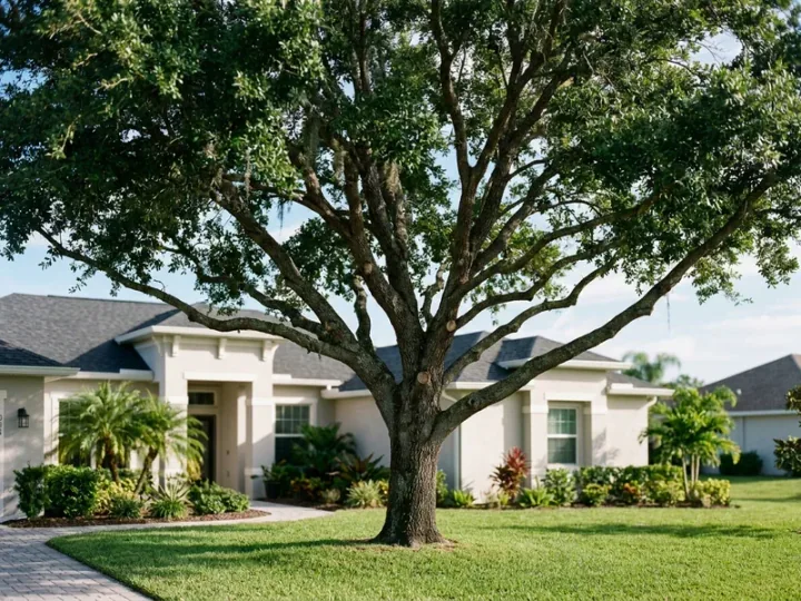 Mature Florida live oak in a Port St. Lucie residential neighborhood landscape